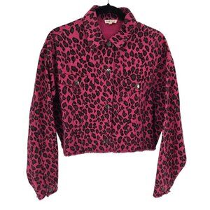 Main strip womens medium pink leopard print crop button up long sleeve jacket